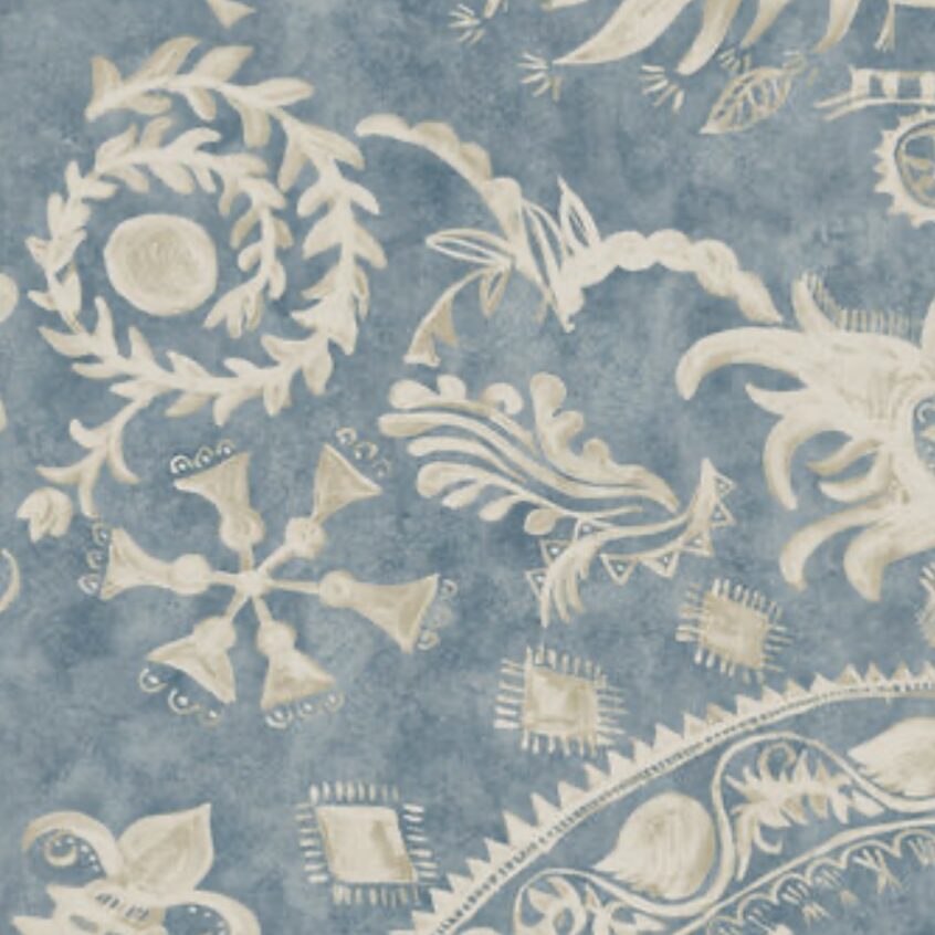 Blue and white floral pattern fabric.